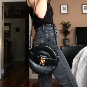Vintage Round Crossbody Bag with Leopard Buckle
